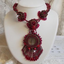 Rubby One necklace embroidered with Swarovski crystals and a ceramic cabochon